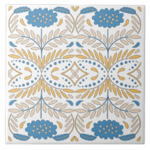 Naranja Española Azul Rosa Floral Mediterráneo