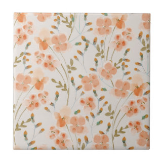 Azulejo Naranja Flores Cerámica Tile