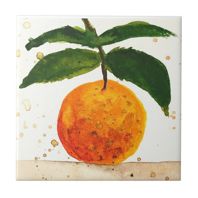 Azulejo Naranja fruta acuarela Cocina cerámica (Frente)