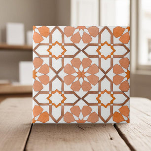 Azulejo Naranja geométrico pintado a mano de etnia marroqu