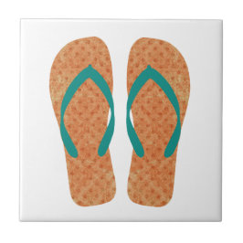 Azulejo Naranja Green Summer Beach Flip Flops Cerámica Til