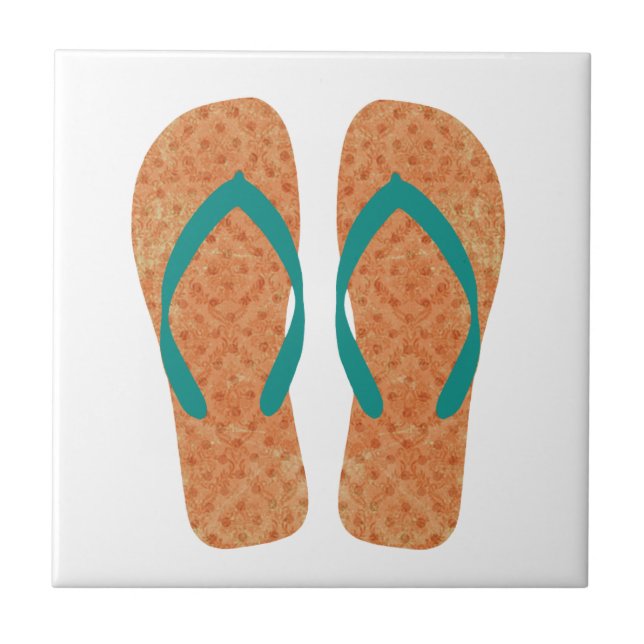 Azulejo Naranja Green Summer Beach Flip Flops Cerámica Til (Frente)