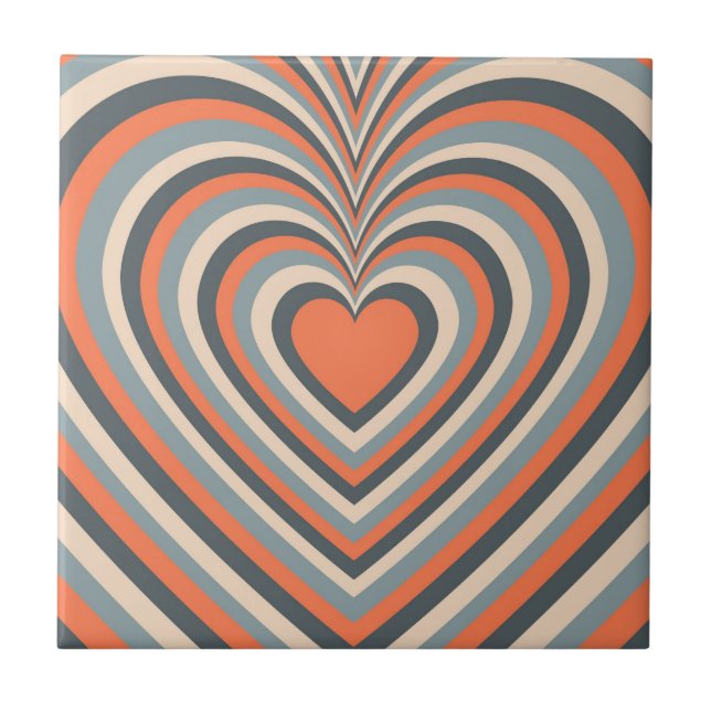 Azulejo Naranja Gris Hypnotic Heart Love Pattern (Frente)