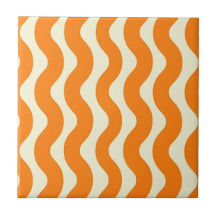 Azulejo Naranja Groovy Wavy Stripe Resumen Primavera moder