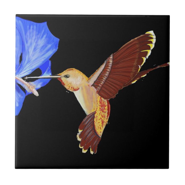 Azulejo Naranja Hummingbird y Blue Hibiscus (Frente)