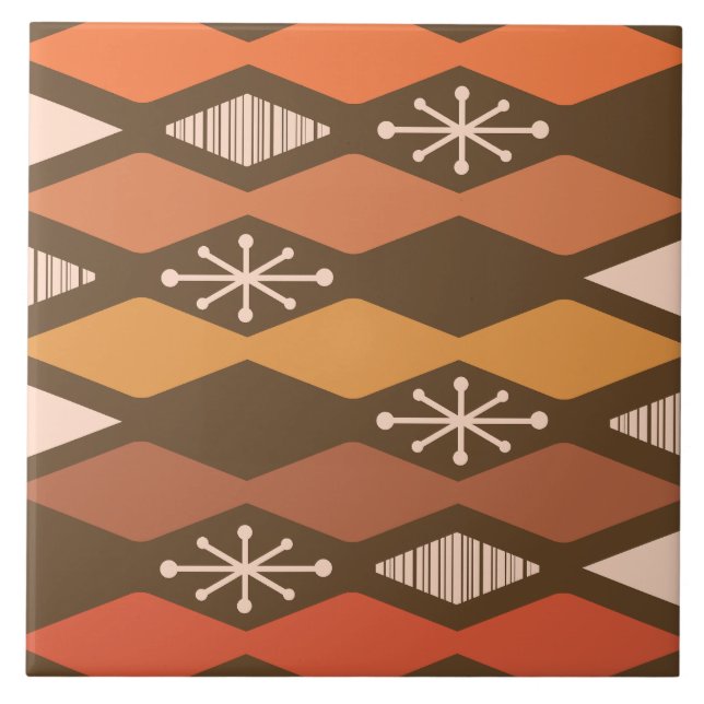 Azulejo Naranja marrón geométrico de la edad atómica (Frente)