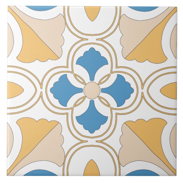 Azulejo Naranja mediterráneo azul rosa geométrico andaluz (Frente)