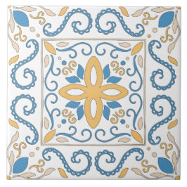 Azulejo Naranja mediterráneo azul rosa geométrico andaluz