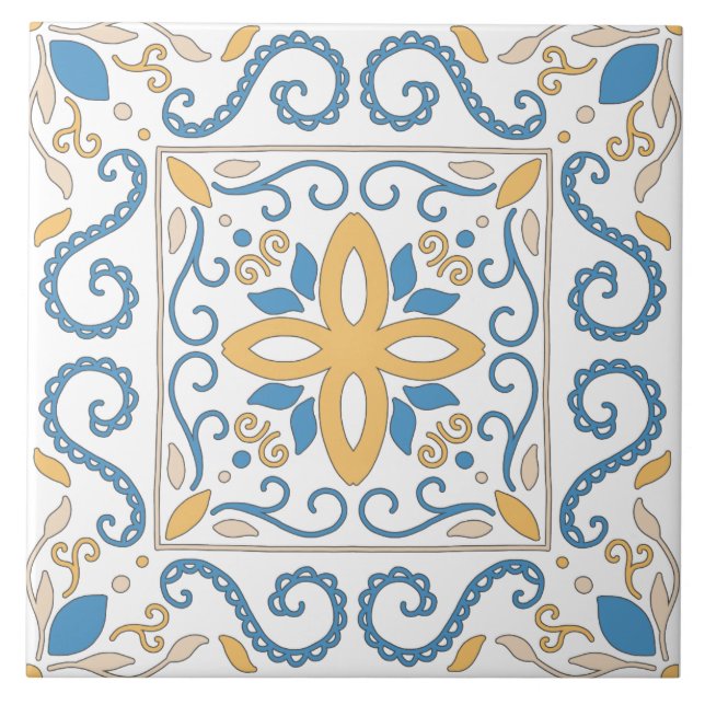 Azulejo Naranja mediterráneo azul rosa geométrico andaluz (Frente)