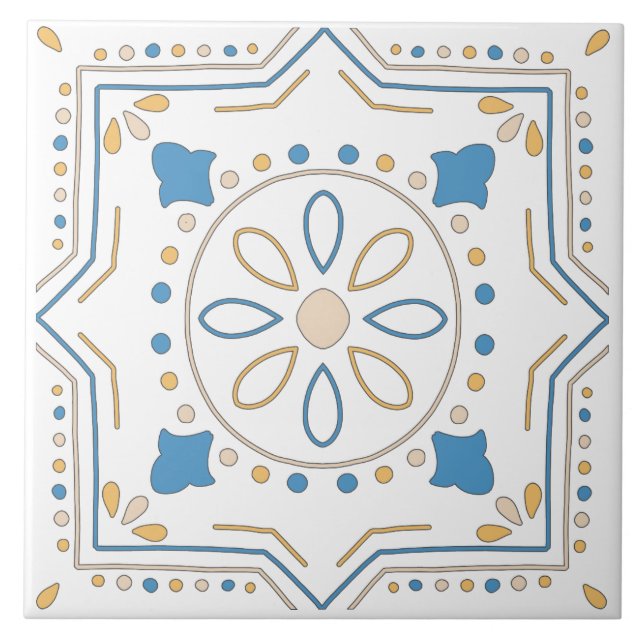 Azulejo Naranja mediterráneo azul rosa geométrico andaluz (Frente)