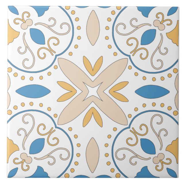 Azulejo Naranja mediterráneo azul rosa geométrico andaluz (Frente)