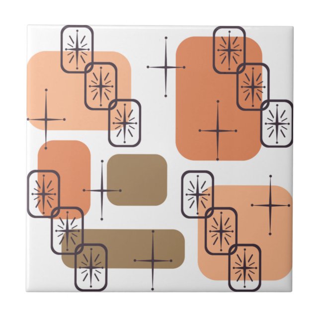 Azulejo Naranja moderno de mediados de siglo Brown (Frente)