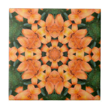 Naranja Mosaico Floral Patrón Cerámico Tile