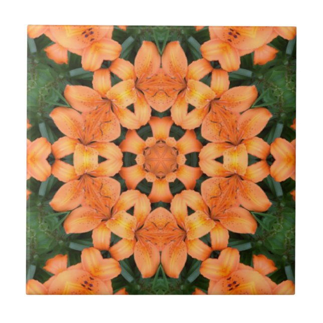 Azulejo Naranja Mosaico Floral Patrón Cerámico Tile (Frente)