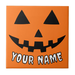 Azulejo Naranja personalizado Calabaza Halloween su nombre