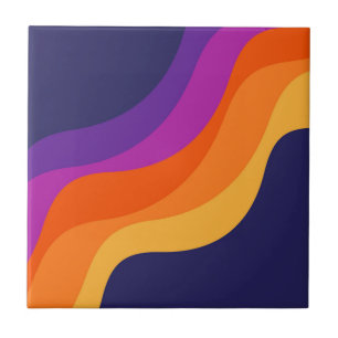 Azulejo Naranja púrpura y ondas diagonales retro amarillas