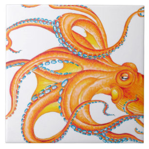 Azulejo Naranja Red Kraken Octopus Danza de Arte Tinta