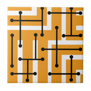Azulejo Naranja Retro Geométrico Art Maze