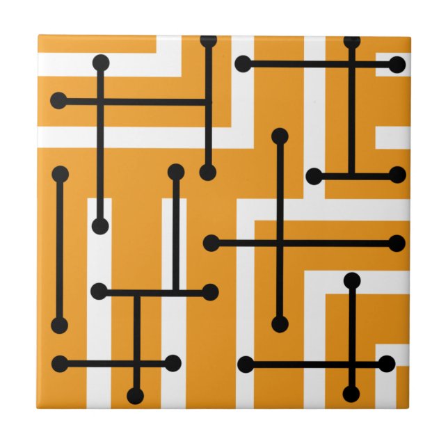 Azulejo Naranja Retro Geométrico Art Maze (Frente)