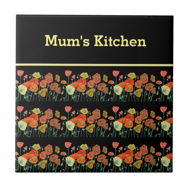 Azulejo Naranja Rojo Flores De Adormidera Arte Floral (Frente)