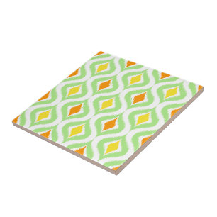 Azulejo Naranja Rojo Moda Retro Amarillo Patrón Ikat Ogee