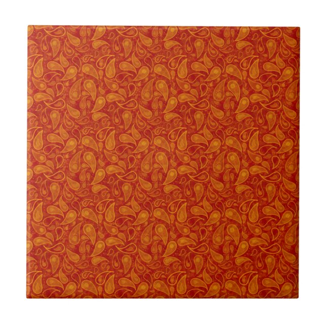 Azulejo Naranja Rojo Paisley Tile (Frente)