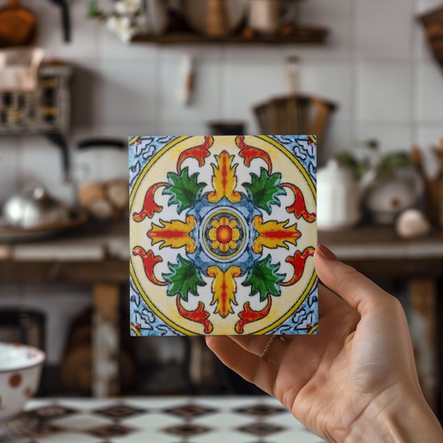 Azulejo Naranja Rojo Peranakan Flor Vencimiento Verde Deco (Peranakan Red Orange Flower Green Leave Decorative Ceramic Tile)