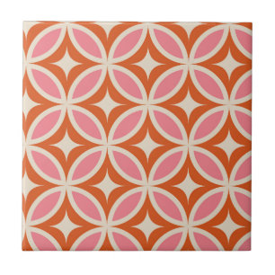 Azulejo Naranja rosa de patrón geométrico moderno de media
