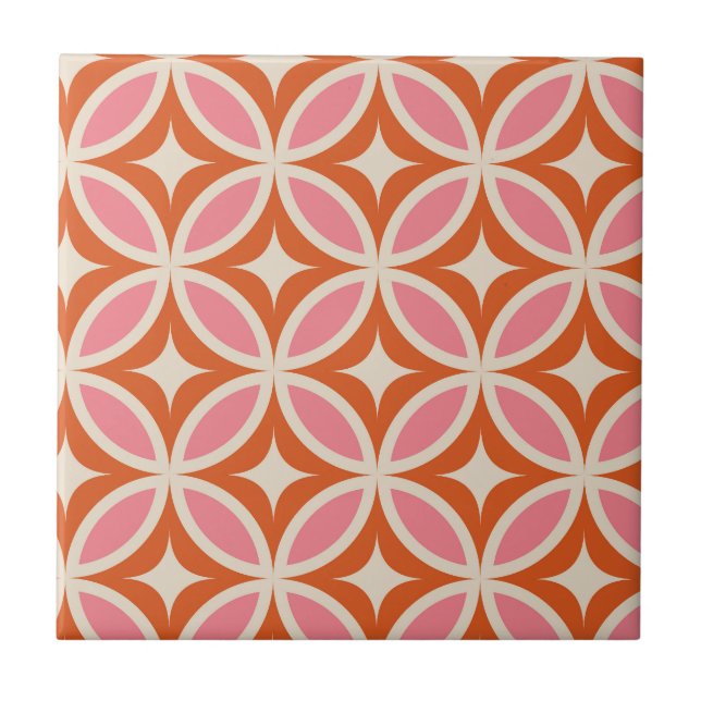 Azulejo Naranja rosa de patrón geométrico moderno de media (Frente)