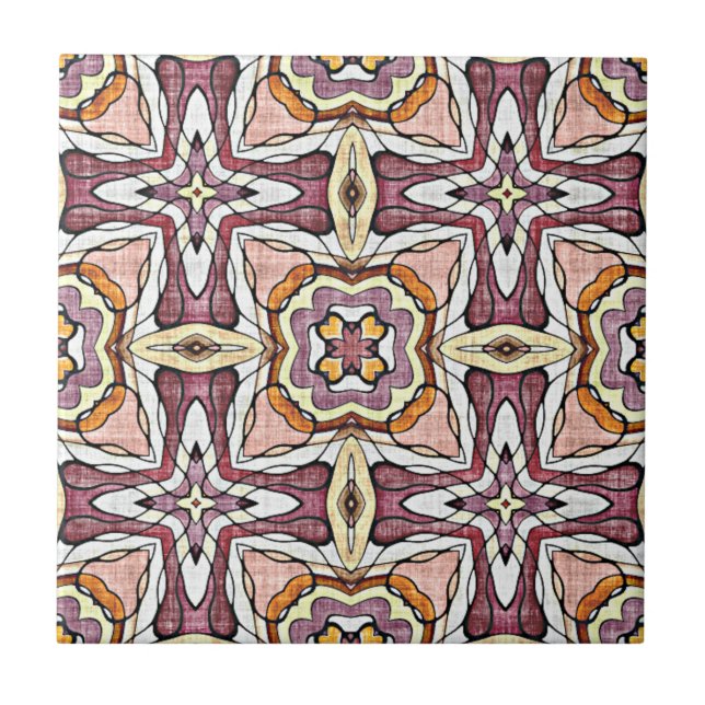 Azulejo Naranja Rubor Mauve Arte Étnico Púrpura Rosa (Frente)