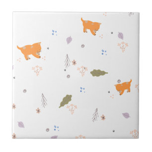 Azulejo Naranja Tabby y patrón de hojas