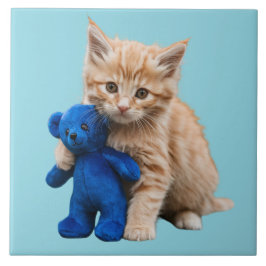 Azulejo Naranja Tabby y Teddy Bear Tile decorativo