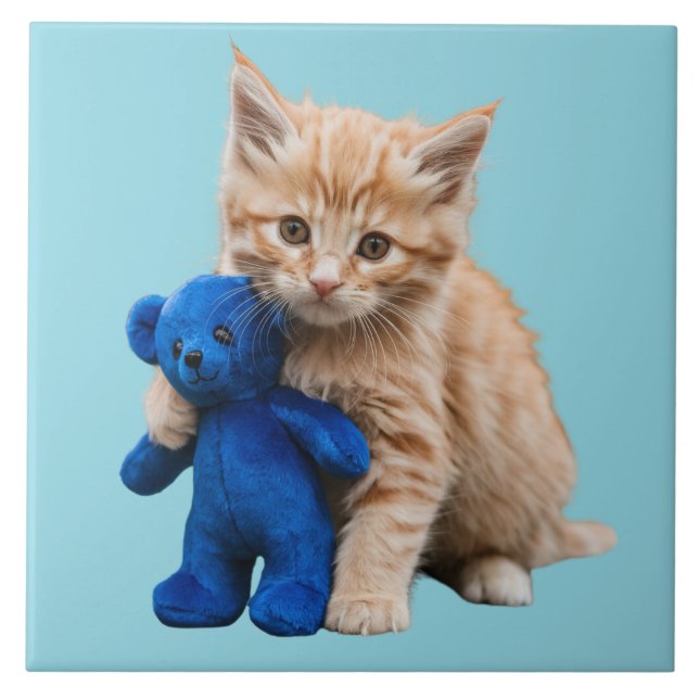 Azulejo Naranja Tabby y Teddy Bear Tile decorativo (Frente)