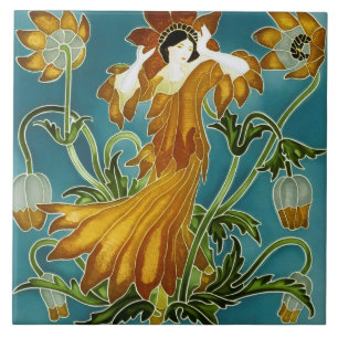 Azulejo Naranja Tulipán Art Nouveau Floral de Walter Crane