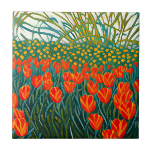 Azulejo Naranja Tulips Field Floral