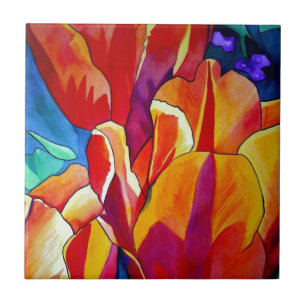 Azulejo Naranja Tulips pintura de flores acuarelas