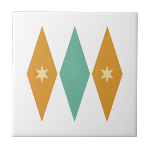 Azulejo Naranja turquesa Diamonds Cream Stars Mid Century