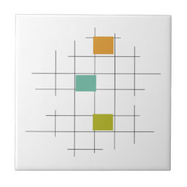 Azulejo Naranja Turquesa Líneas Verdes Cuadrados A Mediado