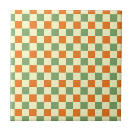 Azulejo Naranja Verde Brown Checkered Gingham Pattern