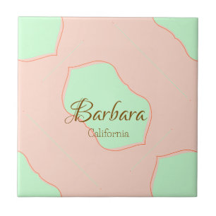 Azulejo Naranja verde pastel boho añadir nombre lugar rúst