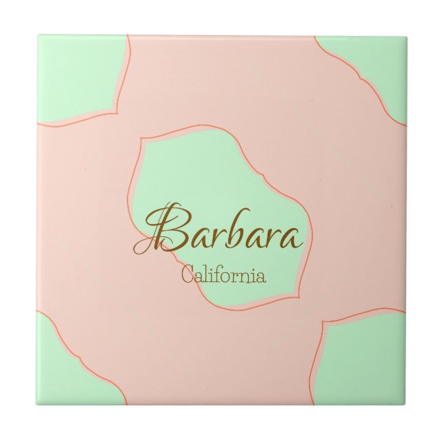 Azulejo Naranja verde pastel boho añadir nombre lugar rúst (Frente)