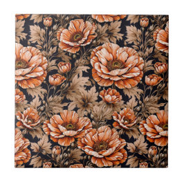 Azulejo Naranja Vintage Poppy Floral Black