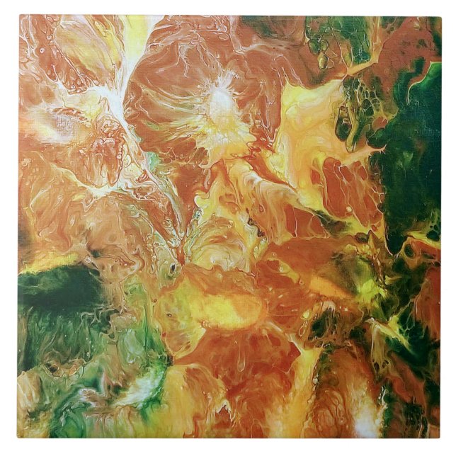 Azulejo Naranja y floral verde (Frente)