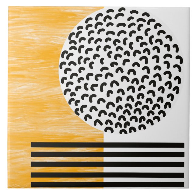 Azulejo Naranja y negro Mid Century Arte moderno  (Frente)