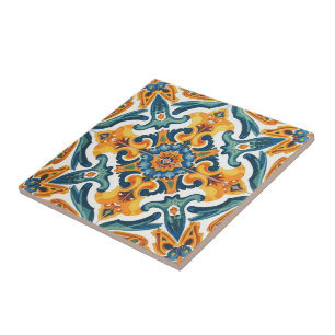 Azulejo naranja y verde mosaico vintage a granel
