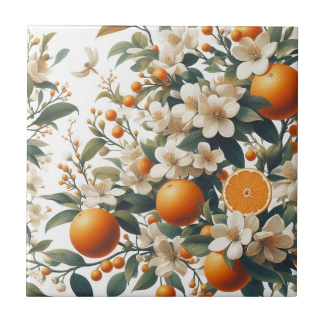 Azulejo naranjas botánicos de flores (Frente)