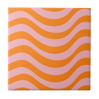 Azulejo Naranjas Brillantes Rayas Onduladas Rosadas Retro