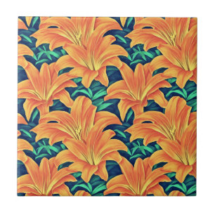 Azulejo Naranjas Day Lilis con hojas verdes