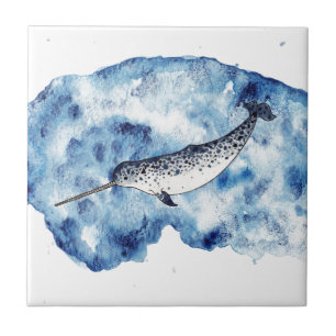 Azulejo Narwhal en un chapoteo del watercolour