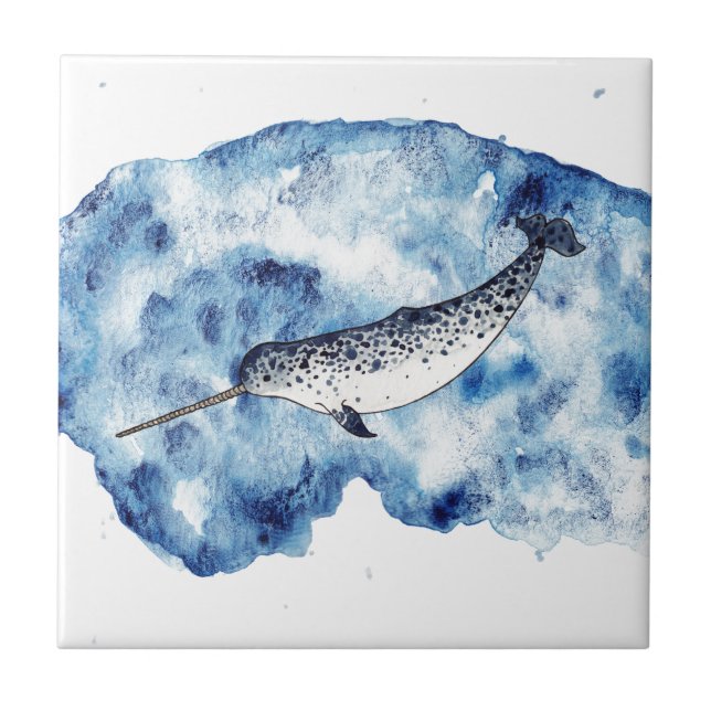 Azulejo Narwhal en un chapoteo del watercolour (Frente)